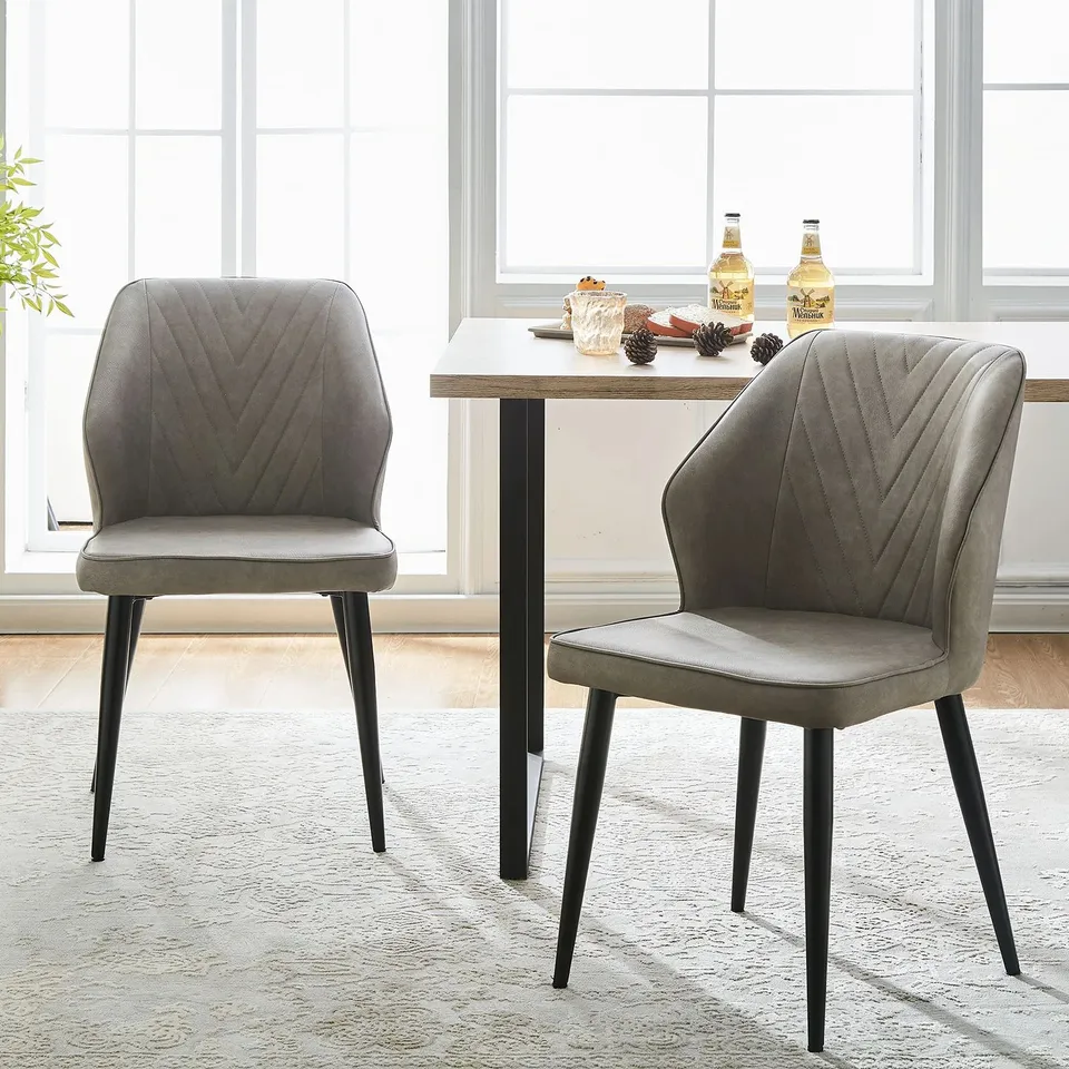 BOXED DAVIYON DINING CHAIRS [PU LEATHER] [SET OF 2] IN LIGHT GREY