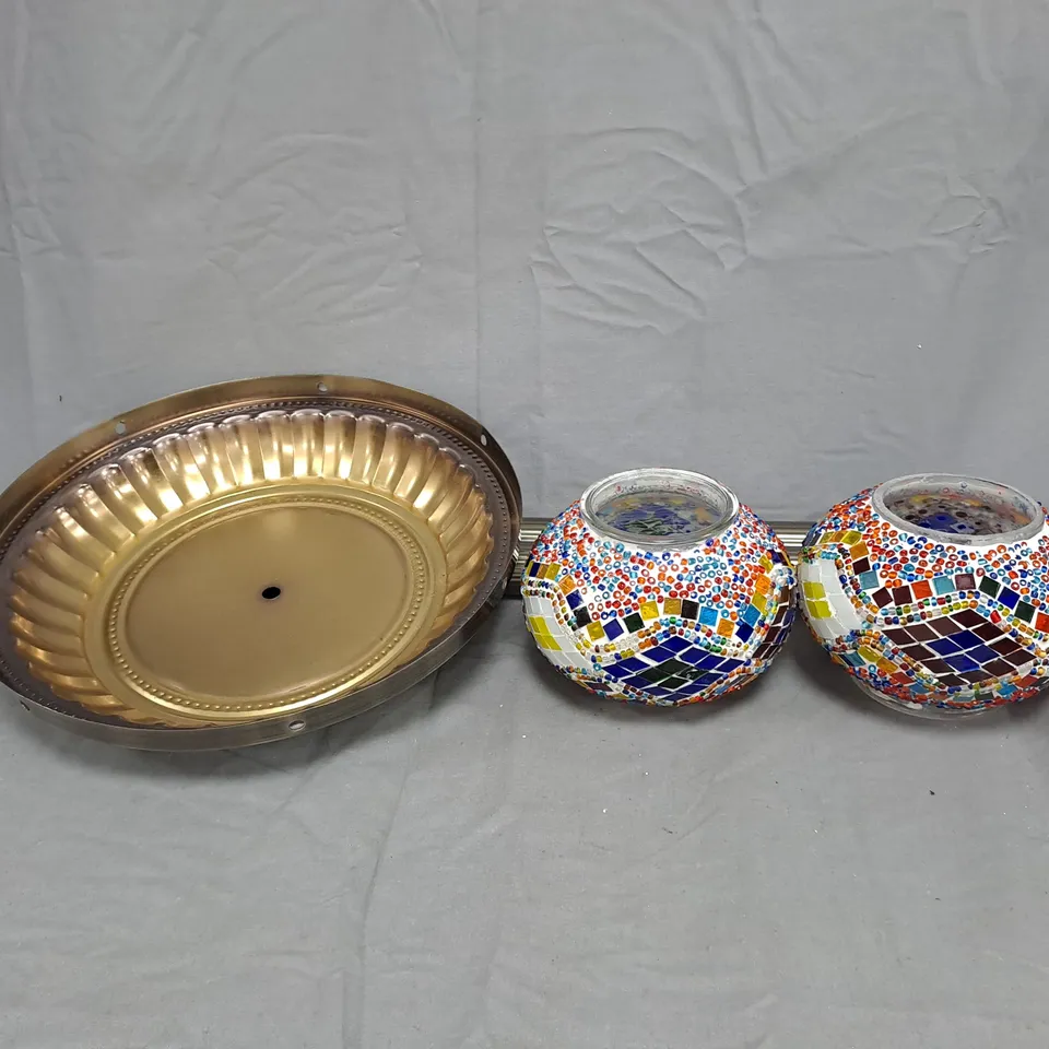 UNBRANDED LIGHTING FIXTURE WITH MOSAIC GLASS SHADES IN BRASS EFFECT FINISH