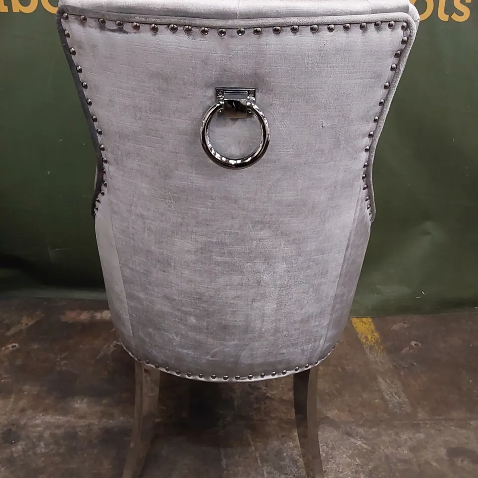 LIGHT SILVER VELVET BUTTON BACK DINING CHAIR