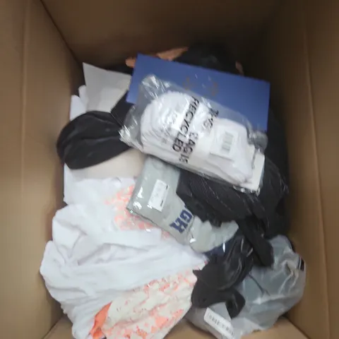 LARGE BOX OF APPROXIMATELY 25 ASSORTED CLOTHING ITEMS IN VARIOUS COLOURS, STYLES AND SIZES - COLLECTION ONLY
