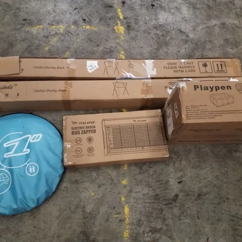 PALLET CONTAINING ASSORTED PRODUCTS INCLUDING CLOTHES DRYING RACK, POP UP TENT, ELECTRIC SHOCK BUG ZAPPER & PLAYPEN