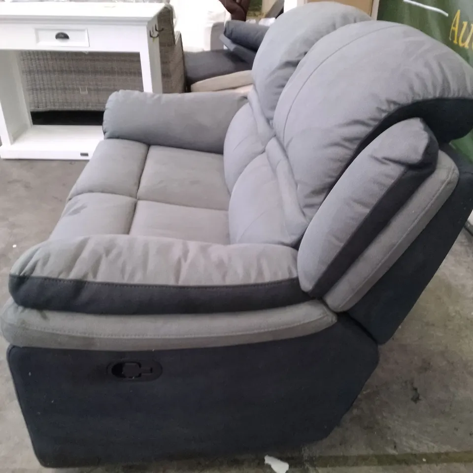 QUALITY DESIGNER MANUAL RECLINER 2 SEATER SOFA - GREY/BLACK FABRIC