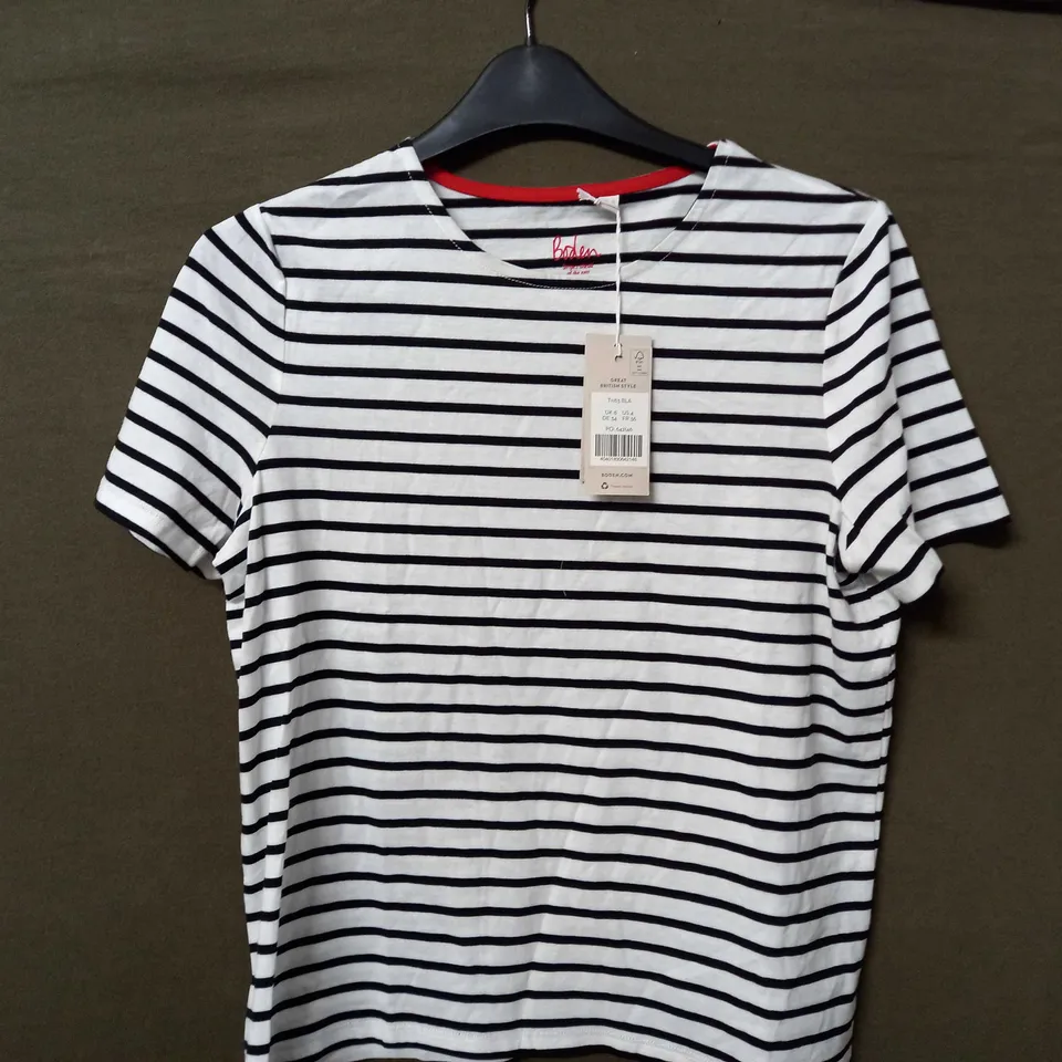 BODEN BEA SHORT SLEEVE BRETON TOP IN BLACK/WHITE - UK 8
