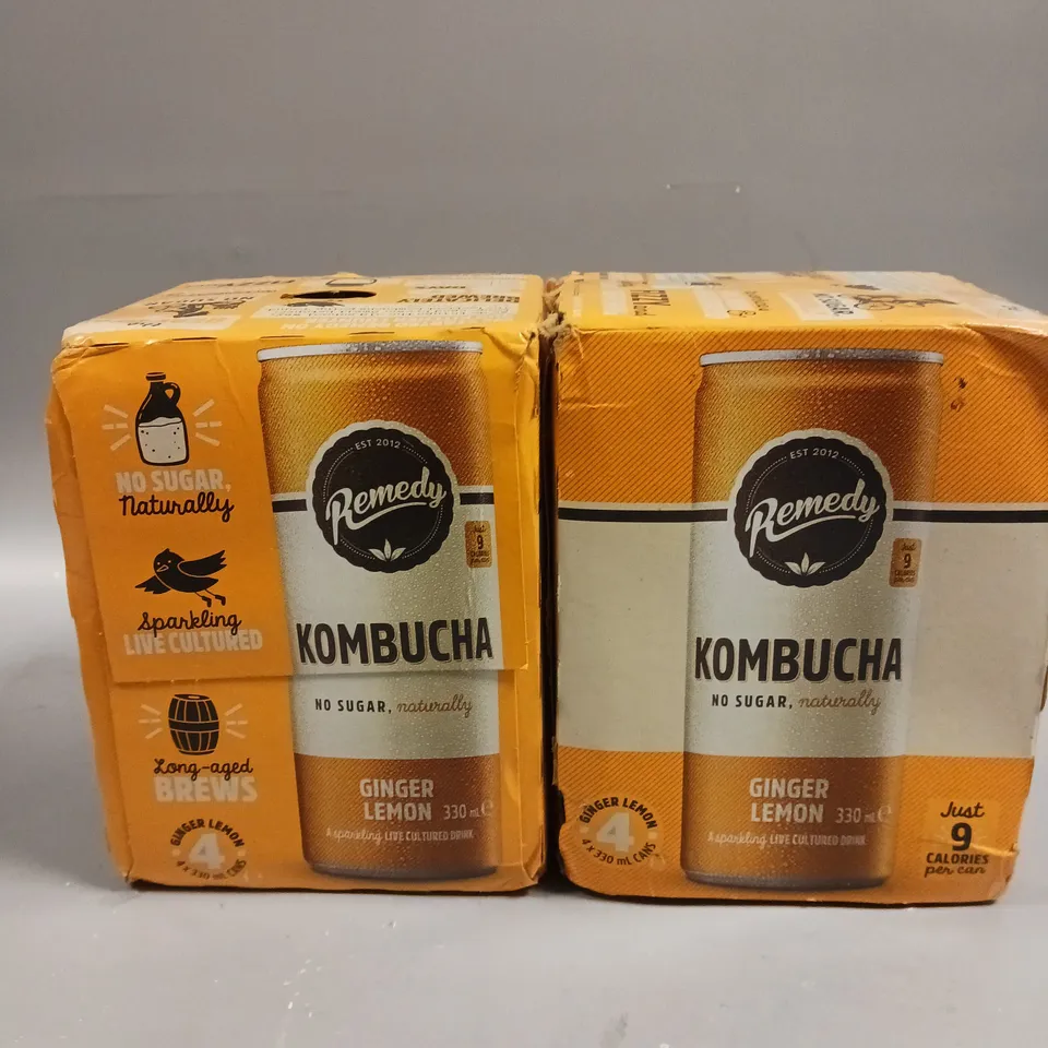 8 X BOXED REMEDY KOMBUCHA LIVE CULTURED DRINKS - GINGER LEMON 8 X 330ML 