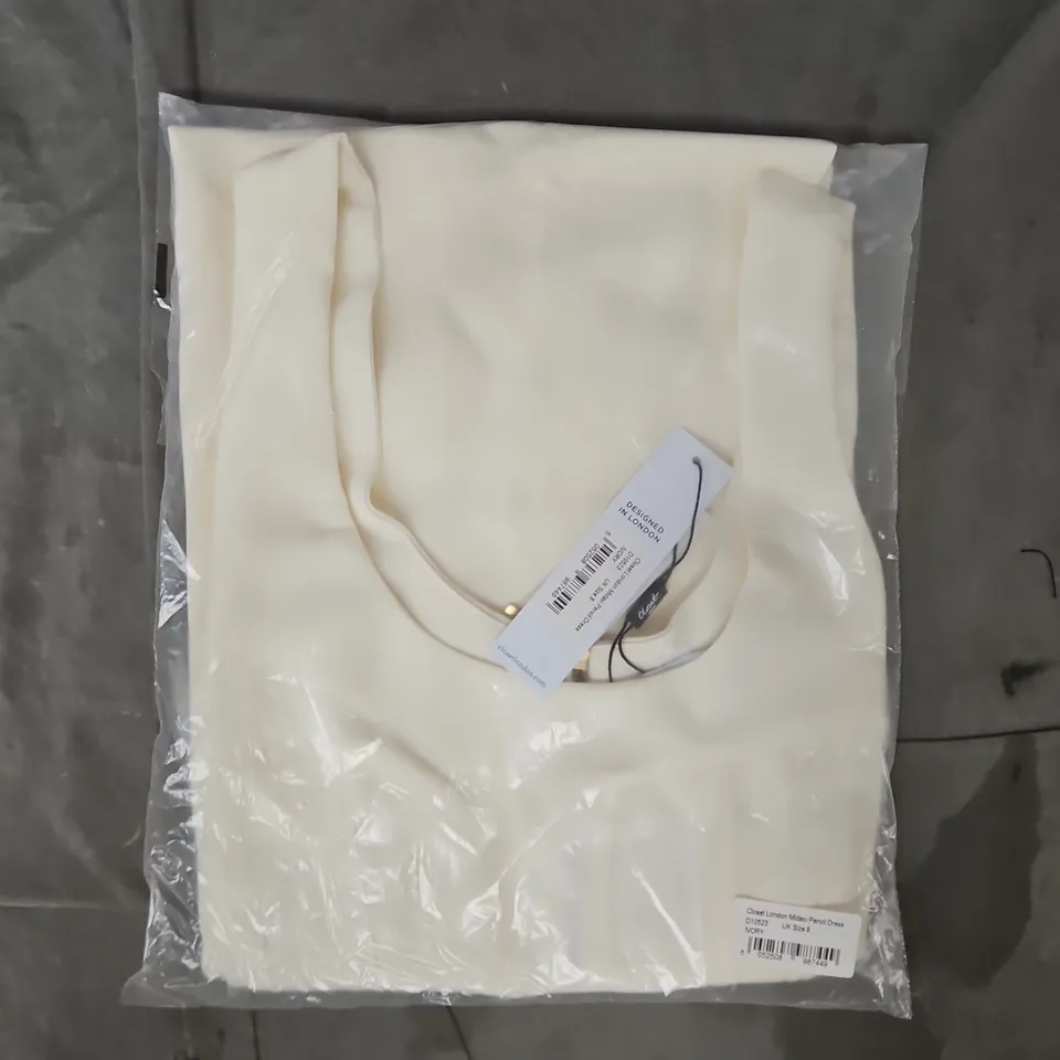 BAGGED CLOSET LONDON MIDAXI PENCIL DRESS IN IVORY SIZE UK 8