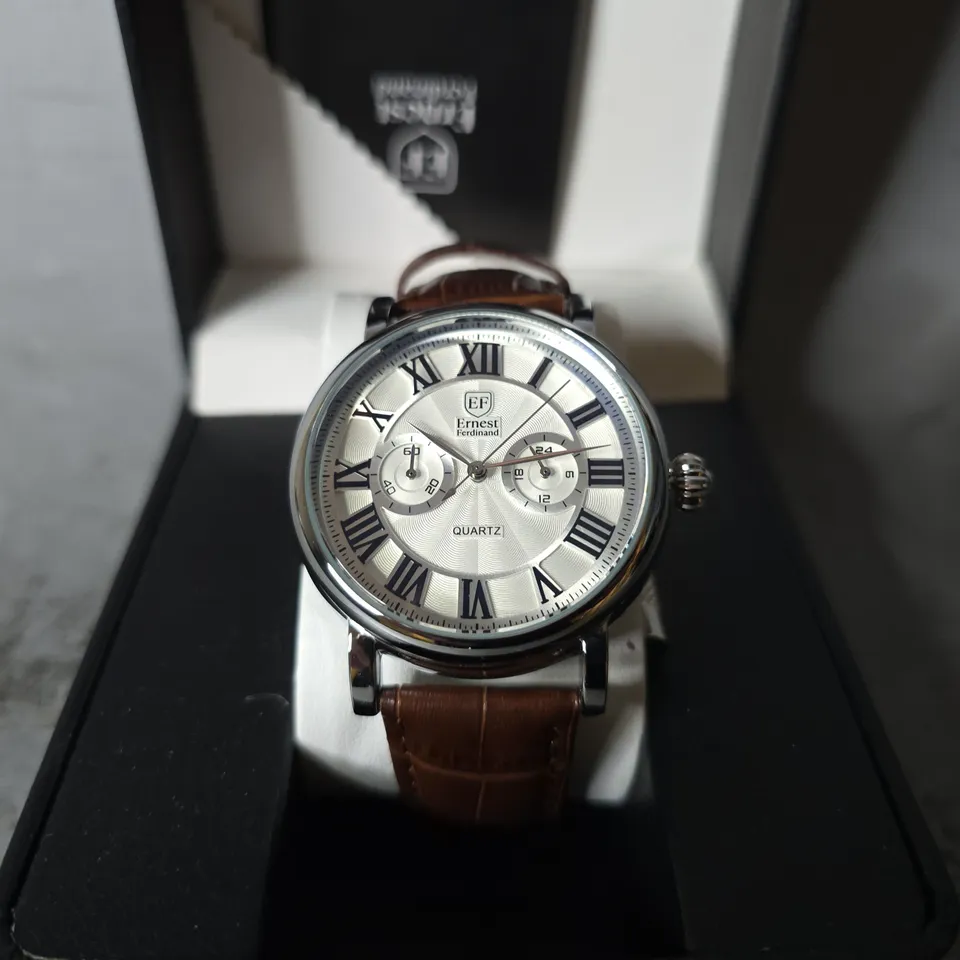 ERNEST FERDINAND WATCH – FUNCTIONING SUB DIALS – LEATHER STRAP –  GIFT BOX