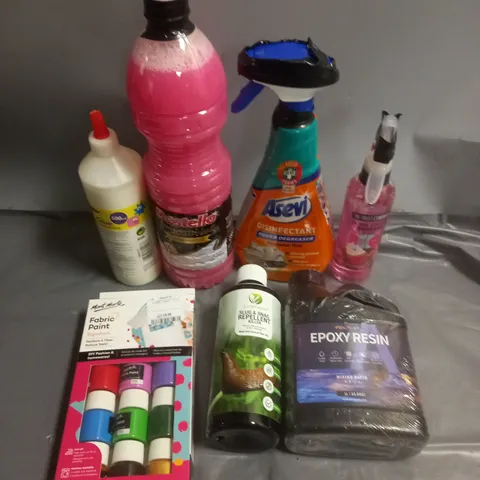 APPROXIMATELY 10 ASSORTED HOUSEHOLD PRODUCTS TO INCLUDE SLUG REPELLENT, DEGREASER, FABRIC PAINT ETC - COLLECTION ONLY 