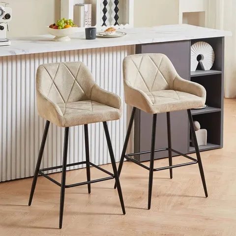 BOXED VINTAGE SUEDE BAR STOOLS WITH ARMREST 