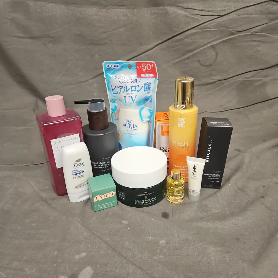APPROXIMATEY 20 HEALTH AND BEAUTY PRODUCTS TO INCLUDE - RITUALS... BEARD HYDRATOR - SUNDAY RAIN BUBBLE BATH - THE RITUAL OF JING RELAXING BODY SCRUB - ETC