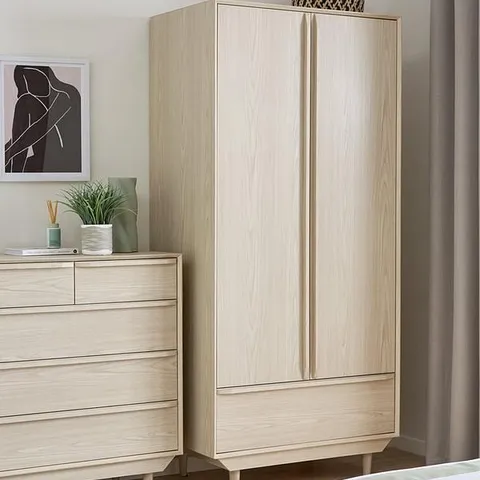 BOXED MARCEL 2 DOOR, 1 DRAWER WARDROBE - LIGHT OAK (2 BOXES)