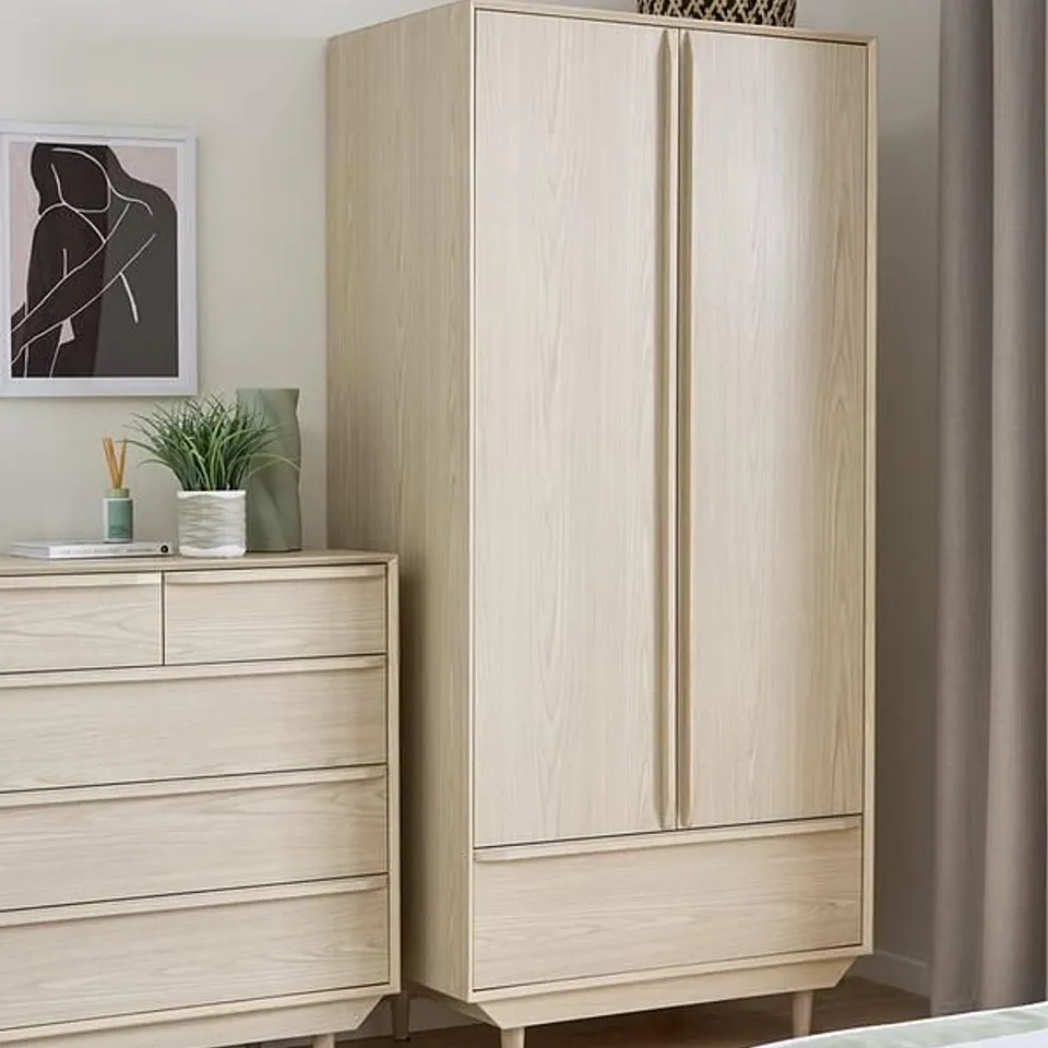 BOXED MARCEL 2 DOOR, 1 DRAWER WARDROBE - LIGHT OAK (2 BOXES)