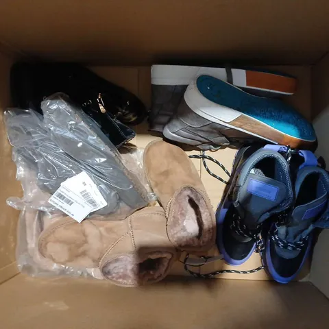 BOX OF APPROXIMATELY 8 ASSORTED UNBOXED PAIRS OF SHOES IN VARIOUS SIZES & STYLES & COLOURS 