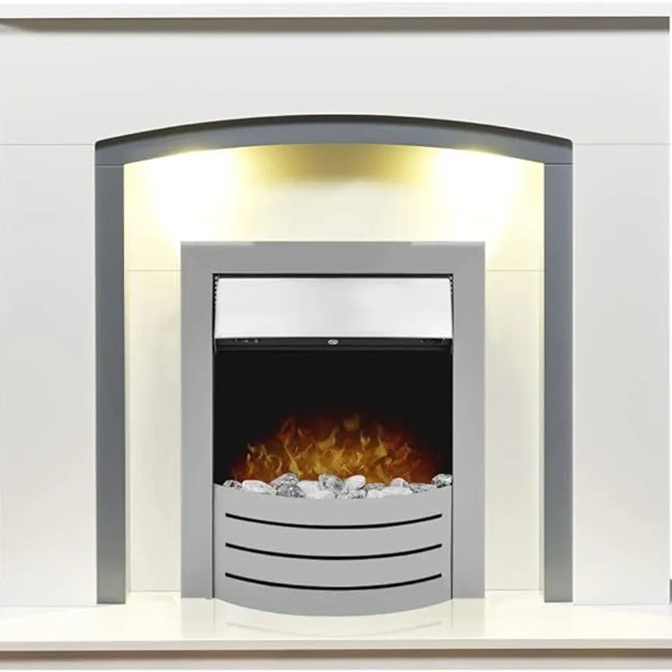 BOXED TUSCANY WHITE & GREY FIREPLACE WITH DOWNLIGHTS (1 BOX) RRP £529.99