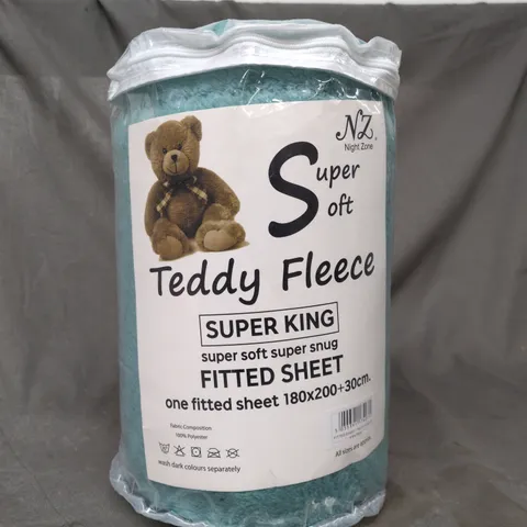 NIGHT ZONE SUPER SOFT TEDDY FLEECE FITTED SHEET IN TEAL - SUPER KING