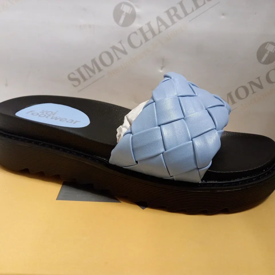 KOI VEGAN YUTIN QUILTED BLUE SLIDERS - SIZE 8