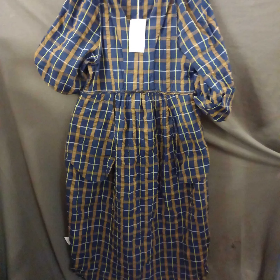TOAST MAYA PALOMINA CHECK COTTON DRESS IN NAVY/POMELO - SIZE 06