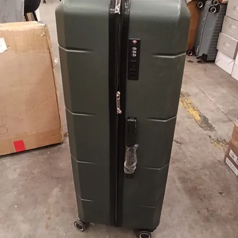 UNBOXED KEPLIN LUGG BIG SUITCASE WITH LOCK NUMBERS WHEELS AND GREEN COLOUR 