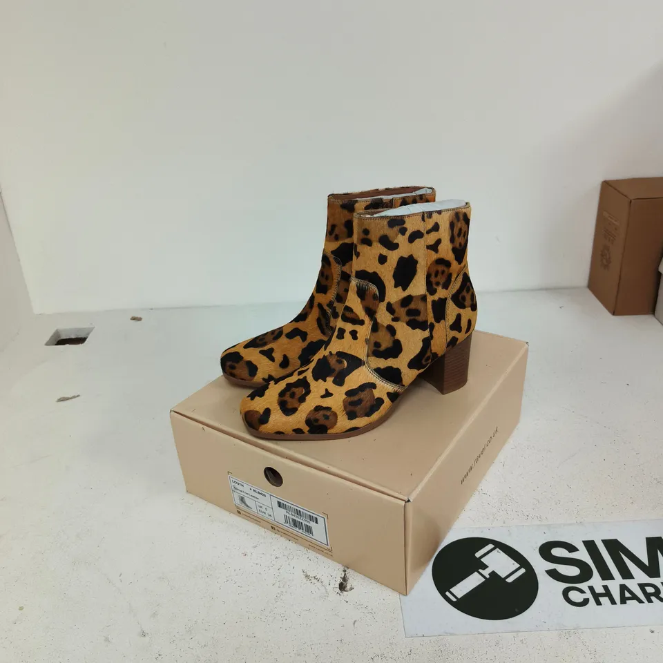 RAVEL LEOPARD PRINT LEATHER ANKLE BOOTS – UK 5 (EU 38)