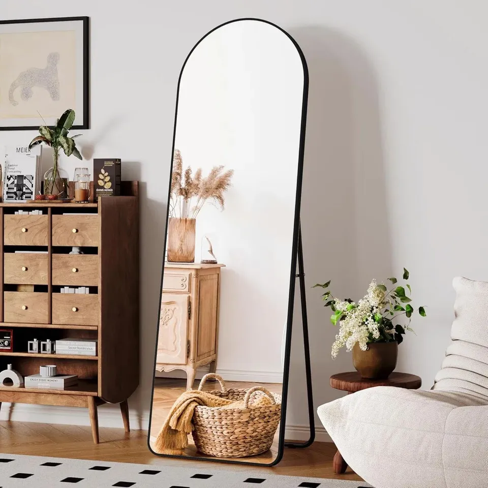 BOXED FULL BODY MIRROR WITH METAL FRAME STAND HD LARGE WALL MIRROR WITH HOOKS (1 BOX)