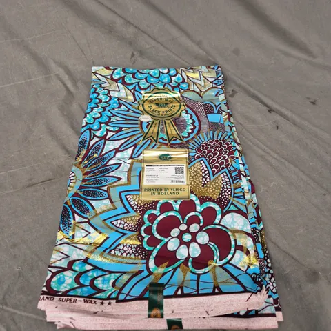 VLISCO GRAND SUPER-WAX PRINTED FABRIC – BLUE/GOLD SHINE, 100% COTTON, 6 YARDS, PRINTED IN HOLLAND