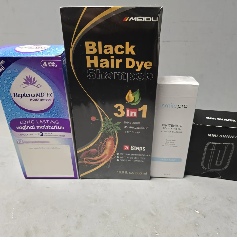 APPROXIMATELY 13 ASSORTED HEALTH & BEAUTY ITEMS TO INCLUDE - BLACK HAIR DYE , MINI SHAVER ETC
