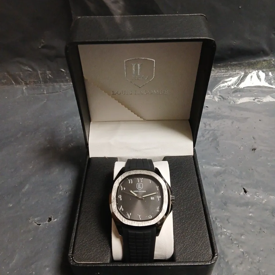 MENS LOUIS LACOMBE WATCH – BLACK DIAL - RUBBER STRAP