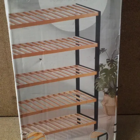 BOXED KEPLIN HOME 5 TIER BAMBOO SHOE RACK - BLACK&NATURAL 