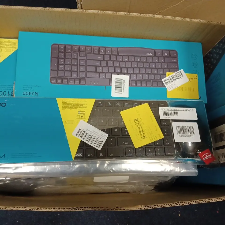 APPROXIMATELY 15 ASSORTED RAPOO PERIPHERALS TO INCLUDE N2400 KEYBOARD, X1800S KEYBOARD AND MOUSE COMBO, 9300M KEYBOARD AND MOUSE COMBO, ETC