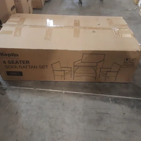 BOXED KEPLIN 4 SEATER SOFA RATTAN SET -GREY-