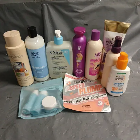 APPROXIMATELY 20 ASSORTED HEALTH & BEAUTY PRODUCTS TO INCLUDE CERAVE SMOOTHING CLEANSER, AUSSIE LEAVE-IN CONDITIONER, GIVE ME BLONDE SHOT, ETC