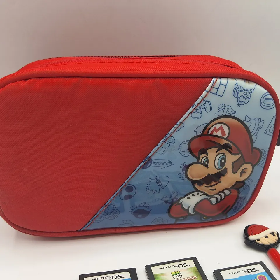 NINTENDO SWITCH DS LITE WITH CARRY CASE, PENS AND 6 GAMES