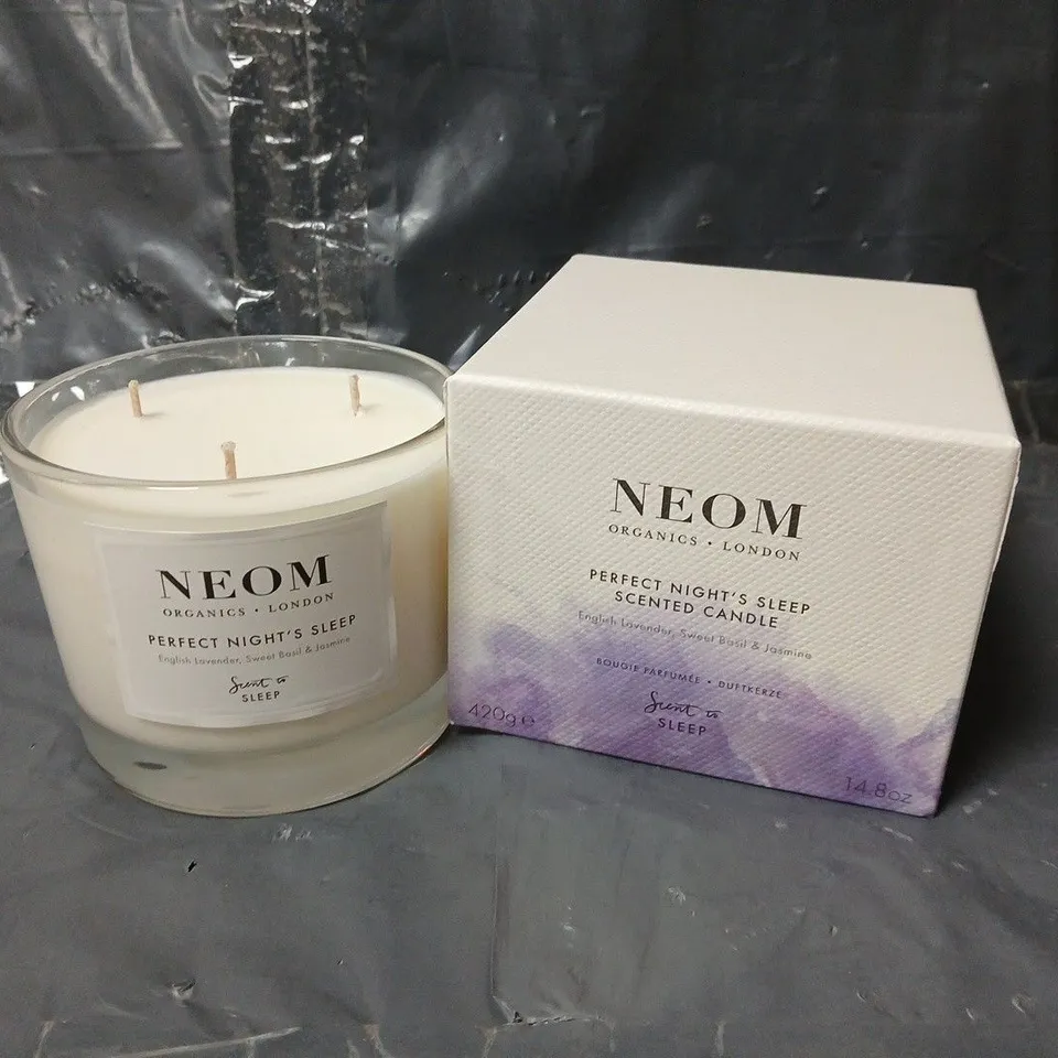 BOXED NEOM PERFECT NIGHTS SLEEP SCENTED CANDLE (ENGLISH LAVENDER, SWEET BASIL & JASMINE) (420g) - COLLECTION ONLY