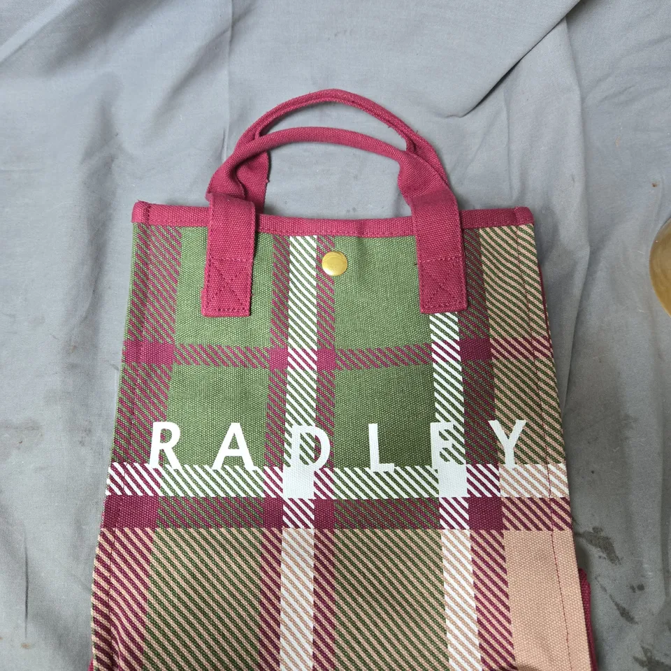 RADLEY PLAID TOTE BAG WITH PINK HANDLES