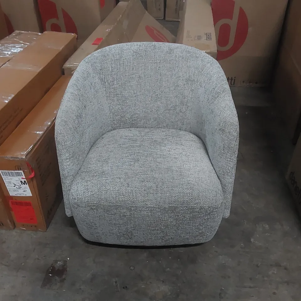 DANETTI NATALIA SWIVEL ACCENT CHAIR IN LIGHT GREY CHUNKY WEAVE FABRIC