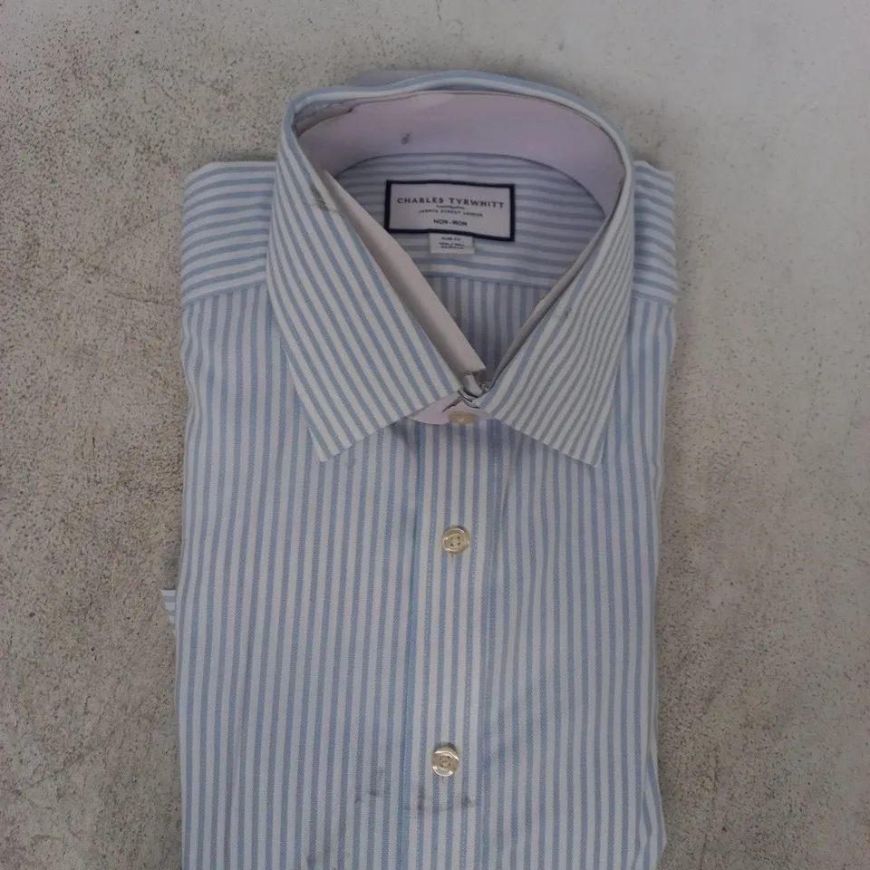 CHARLES TYRWHITT NON-IRON SLIM FIT STRIPED SHIRT IN BLUE/WHITE SIZE 16.5/34"
