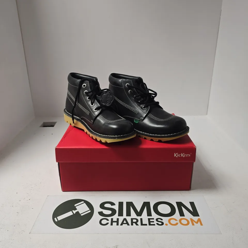 BOXED PAIR OF KICKERS BLACK BOOTS SIZE EU 42