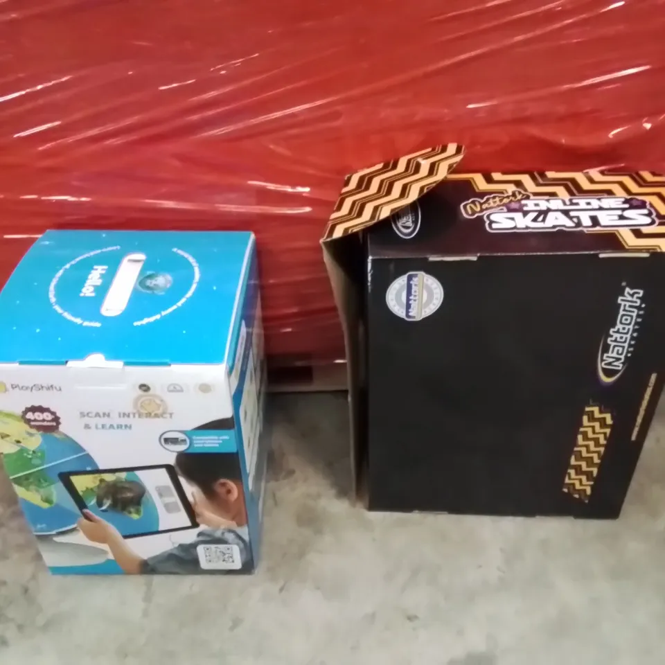 PALLET OF ASSORTED HOUSEHOLD GOODS AND PRODUCTS TO INCLUDE;ROLLER SKATES,INTERACTIVE GLOBE