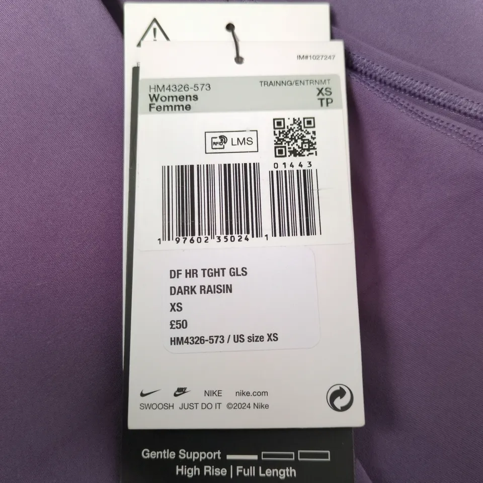 NIKE WOMEN'S TRAINING LEGGINGS – DARK RAISIN PURPLE, US XS