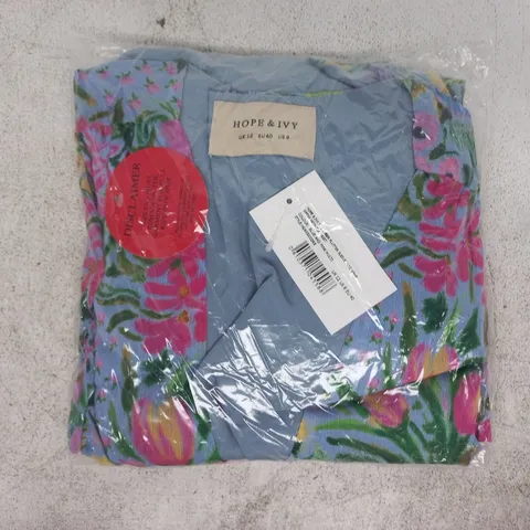 BAGGED HOPE & IVY THE EMBER FLUTTER SLEEVE MAXI WRAP DRESS WITH TIE WAIST IN BLUE/PINK MULTI SIZE UK 12