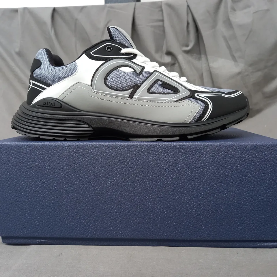 BOXED PAIR OF DIOR MICROFIBER MESH SHOES IN BLACK/GREY EU SIZE 46