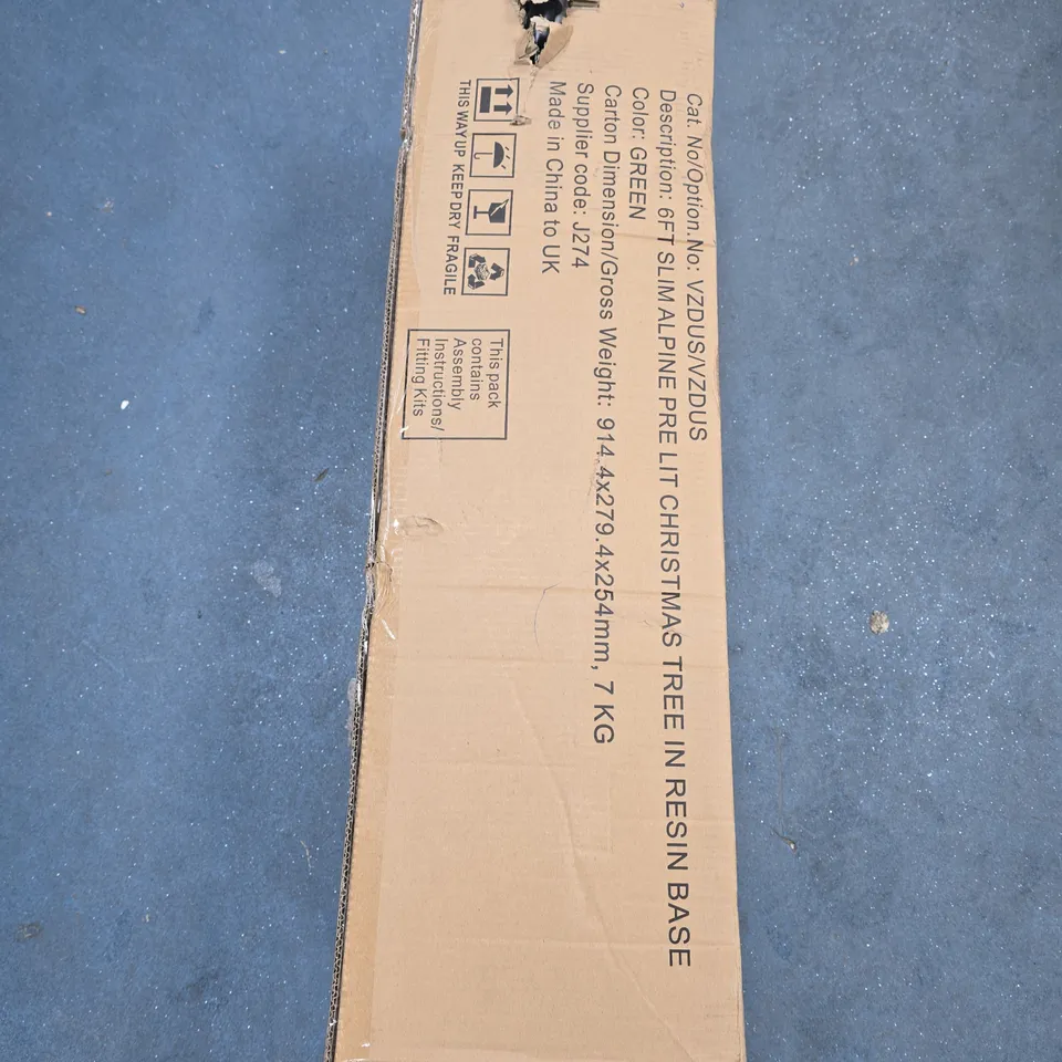 BOXED 6FT SLIM ALPINE PRE LIT CHRISTMAS TREE WITH RESIN BASE - COLLECTION ONLY
