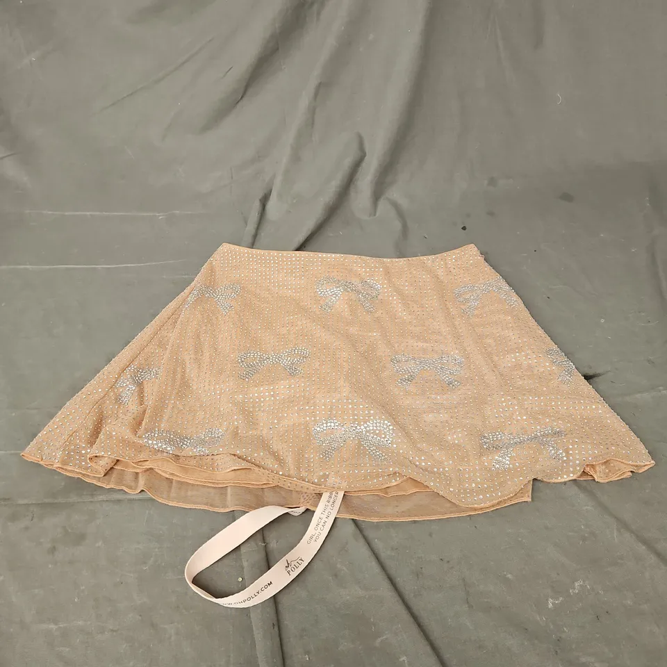 OH POLLY BOW RHINESTONE MINI SKORT IN ALMOND SIZE 6
