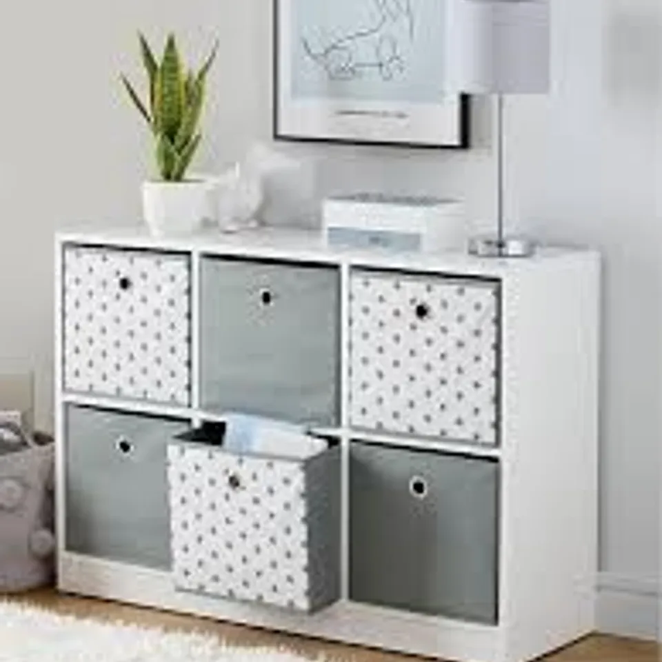 BOXED CUBE 6 STORAGE BOXES WITH GREY STARS