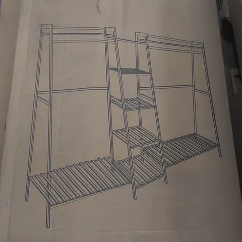 BOXED NEO BAMBOO RACK CLOTHES WITH STORAGE SHELF HANGING RAIL AND SIDE HOOKS