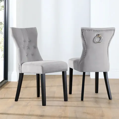BOXED KENSINGTON DINING CHAIR, GREY CLASSIC VELVET & BLACK SOLID HARDWOOD
