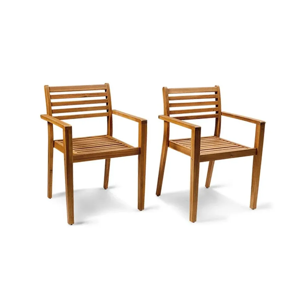 BOXED WOODEN GARDEN ARMCHAIR - SET OF 2 - NATURAL ACACIA