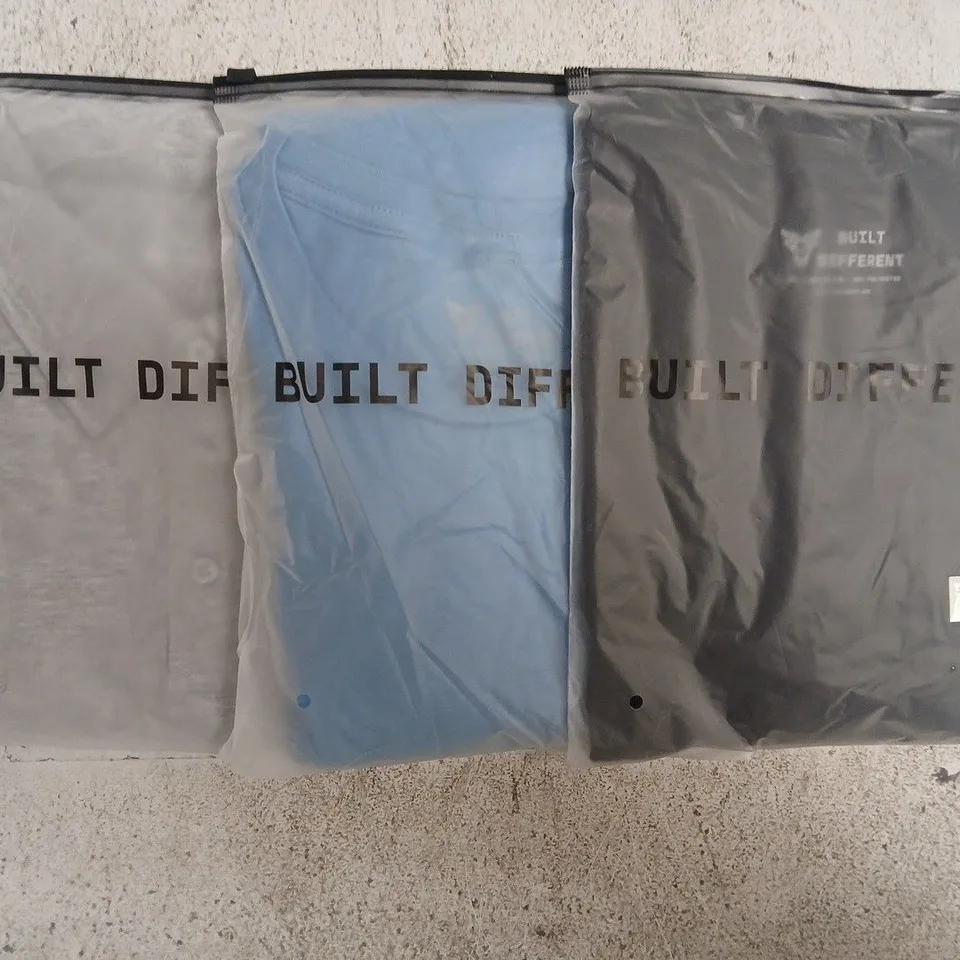 SET OF APPROXIMATELY 10 ASSORTED BUILT DIFFERENT T-SHIRTS/SHIRTS IN VARIOUS COLOURS AND SIZES