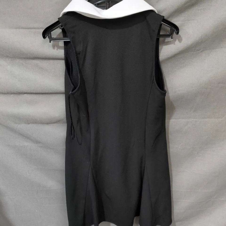 WOMEN'S BLACK SLEEVELESS DRESS WITH LARGE WHITE COLLAR AND FLORAL FRONT BUTTONS RIVER ISLAND