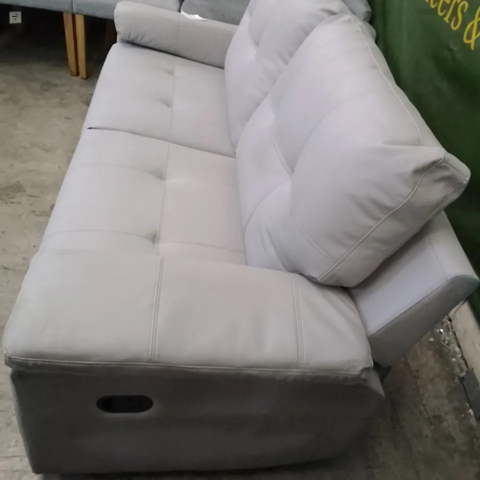 QUALITY DESIGNER MONTANA 3 SEATER MANUAL RECLINER SOFA - LIGHT GREY LEATHER 