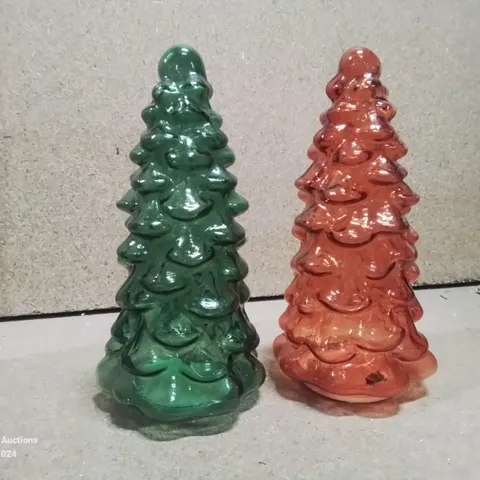 BOXED SET OF TWO LIGHT UP GLASS CHRISTMAS TREES